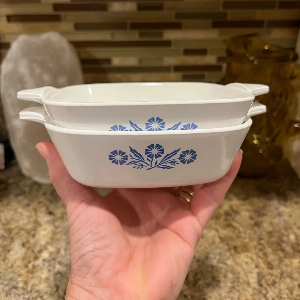 Vintage Corning Ware Petite Pans Baking Dishes Blue Floral Set of 2 Made in USA